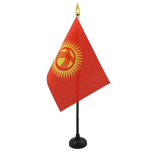 AZ FLAG - Tischflagge Kirgisistan - 15x10 cm Goldene Splitze - Kirgisische Tischfahne 10 x 15 Cm - Flaggen von AZ FLAG
