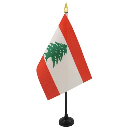 AZ FLAG TISCHFLAGGE LIBANON 15x10cm goldene splitze - LIBANESISCHE TISCHFAHNE 10 x 15 cm - flaggen von AZ FLAG