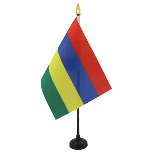 AZ FLAG - Tischflagge Mauritius - 15x10 cm Goldene Splitze - Republik Mauritius Tischfahne 10 x 15 Cm - Flaggen von AZ FLAG
