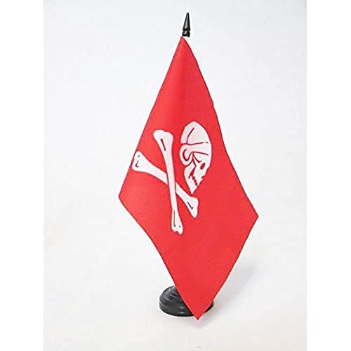 AZ FLAG TISCHFLAGGE Pirat Henry Avery ROTEN 21x14cm - Piraten Totenkopf TISCHFAHNE 14 x 21 cm - flaggen von AZ FLAG