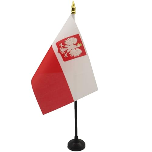 AZ FLAG - Tischflagge Polen Mit Adler - 15x10 cm Goldene Splitze - Polnische Tischfahne 10 x 15 Cm - Flaggen von AZ FLAG