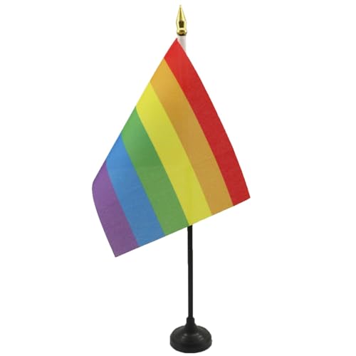 AZ FLAG - Tischflagge Regenbogen - 15x10 cm Goldene Splitze - Schwul Tischfahne 10 x 15 Cm - Flaggen von AZ FLAG
