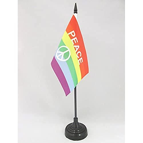 AZ FLAG TISCHFLAGGE Regenbogen Symbol Frieden 15x10cm - Peace TISCHFAHNE 10 x 15 cm - flaggen von AZ FLAG