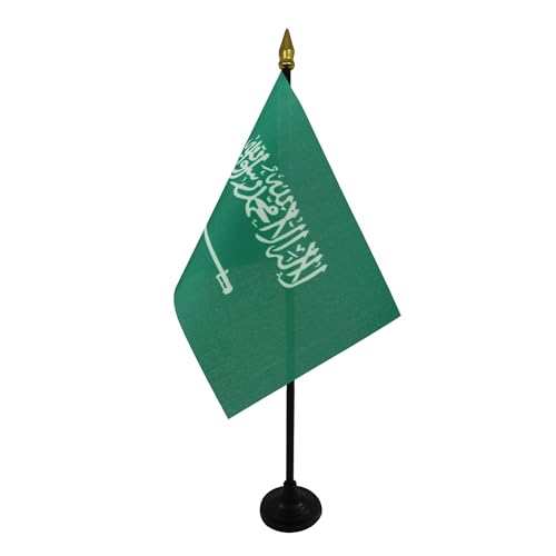 AZ FLAG TISCHFLAGGE Saudi-ARABIEN 15x10cm goldene splitze - Saudi-ARABISCHE TISCHFAHNE 10 x 15 cm - flaggen von AZ FLAG