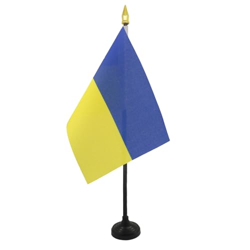 AZ FLAG - Tischflagge Ukraine - 15x10 cm Goldene Splitze - Ukrainische Tischfahne 10 x 15 Cm - Flaggen von AZ FLAG