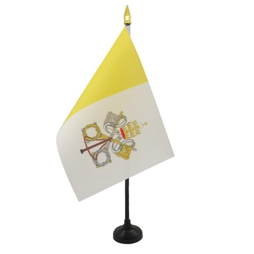 AZ FLAG TISCHFLAGGE Vatikanstadt 15x10cm goldene splitze - Staat Vatikanstadt TISCHFAHNE 10 x 15 cm - flaggen von AZ FLAG