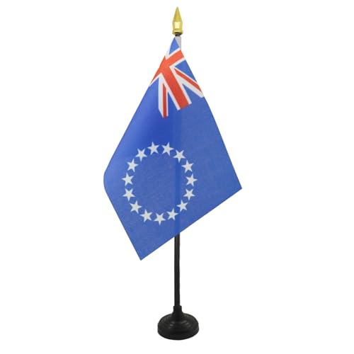 AZ FLAG - Tischflagge Cook Island - 15x10 cm Goldene Splitze - Insel Cook Tischfahne 10 x 15 Cm - Flaggen von AZ FLAG