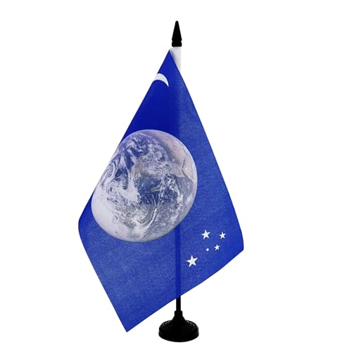 AZ FLAG Tischflagge Erde Mond und Sterne, 21 x 14 cm – kleine Flagge des Bürohimmels, 100% Polyester, mit Fahnenstange von 25 cm und Sockel aus schwarzem Kunststoff von AZ FLAG