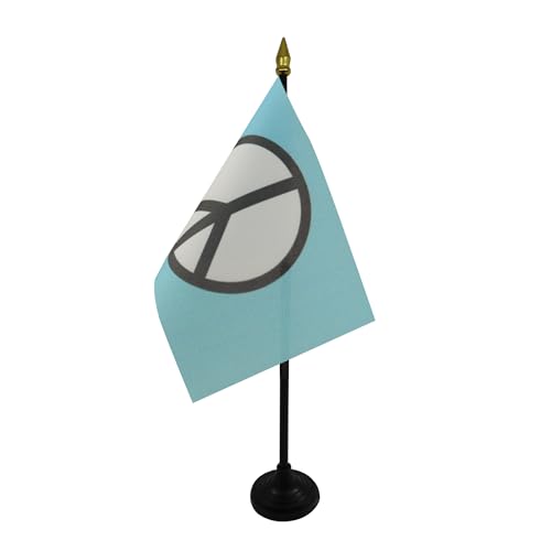 AZ FLAG - Tischflagge Frieden Blau Symbol - 15x10 cm Goldene Splitze - Peace Tischfahne 10 x 15 Cm - Flaggen von AZ FLAG
