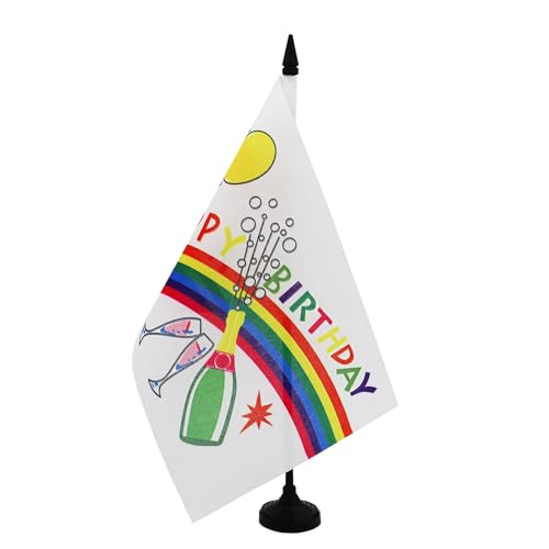 AZ FLAG - Tischflagge "Happy Birthday", Champagner, 21 x 14 cm – kleine Flagge Happy Birthday für den Schreibtisch, 100% Polyester, mit Fahnenstange von 25 cm und Sockel aus schwarzem Kunststoff AZ FLAG - Tischflagge "Happy Birthday", Champagner, 21 x 14 cm – kleine Flagge Happy Birthday für den Schreibtisch, 100% Polyester, mit Fahnenstange von 25 cm und Sockel aus schwarzem Kunststoff von AZ FLAG