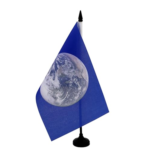AZ FLAG Tischflagge Planet Erde, 21 x 14 cm – kleine Terrier-Flagge, 100% Polyester, mit Fahnenstange von 25 cm und Sockel aus schwarzem Kunststoff von AZ FLAG