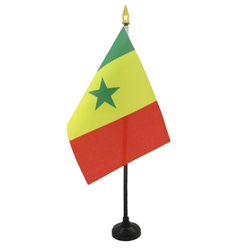 AZ FLAG - Tischflagge Senegal - 15x10 cm Goldene Splitze - Senegalesische Tischfahne 10 x 15 Cm - Flaggen von AZ FLAG
