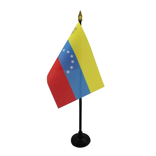 AZ FLAG - Tischflagge Venezuela Alt Mit Wappenschild - 15x10 cm Goldene Splitze - Venezuela Tischfahne 10 x 15 Cm - Flaggen von AZ FLAG