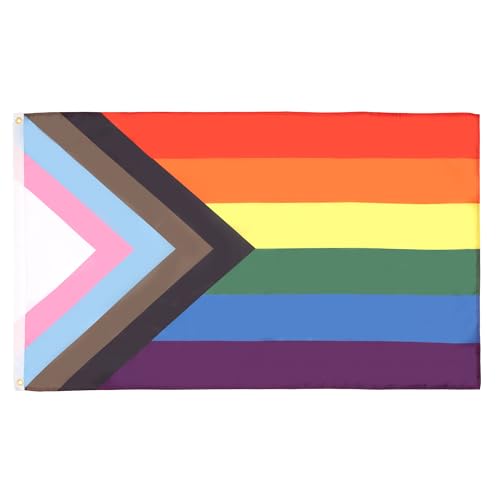 AZ FLAG - Flagge Regenbogen Progress Pride - 150x90 cm - LGBT Fahne 100% Polyester mit Messing-Ösen - UV-beständig - Vives Farben - 110g AZ FLAG - Flagge Regenbogen Progress Pride - 150x90 cm - LGBT Fahne 100% Polyester mit Messing-Ösen - UV-beständig - Vives Farben - 110g von AZ FLAG