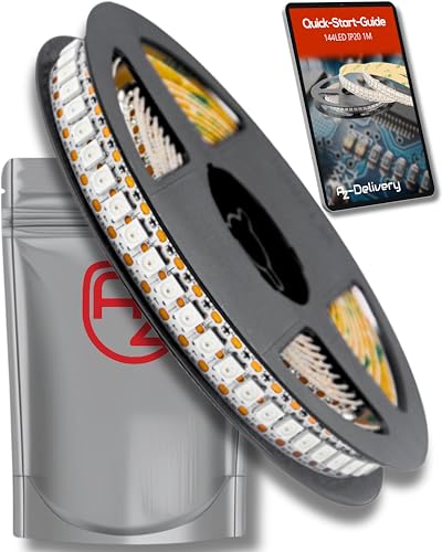 AZDelivery 1M WS2812B 144 LEDs/m 144 Pixels/m LED Strip RGB adressierbarer LED Streifen mit 5050 SMD LEDs IP20 Weiß nicht Wasserdicht von AZDelivery