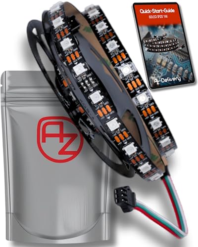 AZDelivery 1M WS2812B 60 LEDs/m 60 Pixels/m LED Strip RGB adressierbarer LED Streifen mit 5050 SMD LEDs IP20 Schwarz nicht Wasserdicht von AZDelivery