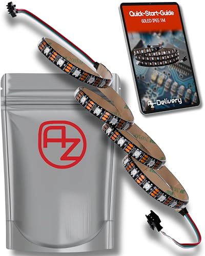 AZDelivery 1M WS2812B 60 LEDs/m 60 Pixels/m LED Strip RGB adressierbarer LED Streifen mit 5050 SMD LEDs IP65 Schwarz Wasserdicht Staubdicht von AZDelivery
