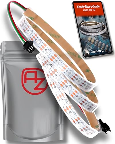 AZDelivery 1M WS2812B 60 LEDs/m 60 Pixels/m LED Strip RGB adressierbarer LED Streifen mit 5050 SMD LEDs IP66 Weiß Wasserdicht Staubdicht von AZDelivery