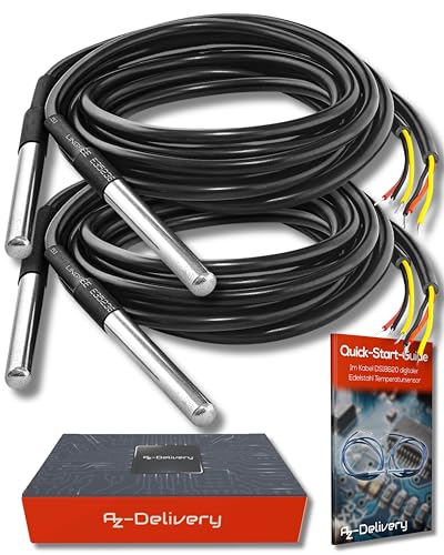 AZDelivery 2 x 1M Kabel DS18B20 digitaler Edelstahl Temperatursensor Temperaturfühler, wasserdicht kompatibel mit Arduino und Raspberry Pi inklusive E-Book! von AZDelivery