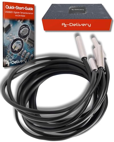 AZDelivery 2 x 3M Kabel DS18B20 digitaler Edelstahl Temperatursensor Temperaturfühler, wasserdicht kompatibel mit Arduino und Raspberry Pi inklusive E-Book! von AZDelivery