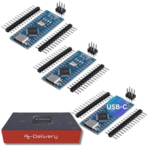 AZDelivery 3 x AZ-Nano V3-Board Set mit USB-C Anschluss | Atmega CH340 Chip Atmega328 CH340 | kompatibel mit Arduino, Arduino Pro Micro und Arduino Nano V3 | Inklusive E-Book von AZDelivery