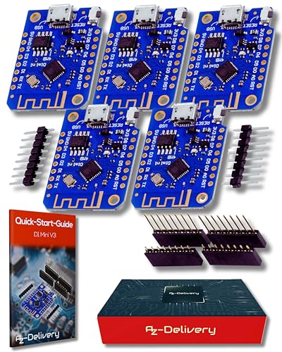 AZDelivery 5 x D1 Mini V3 NodeMCU ESP8266EX WLAN Modul kompatibel mit Arduino inklusive E-Book! von AZDelivery