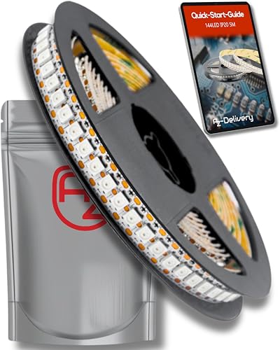 AZDelivery 5M WS2812B 144 LEDs/m 144 Pixels/m LED Strip RGB adressierbarer LED Streifen mit 5050 SMD LEDs IP20 Weiß nicht Wasserdicht von AZDelivery