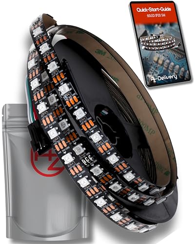 AZDelivery 5M WS2812B 60 LEDs/m 60 Pixels/m LED Strip RGB adressierbarer LED Streifen mit 5050 SMD LEDs IP20 Schwarz nicht Wasserdicht von AZDelivery