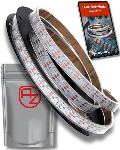 AZDelivery 5M WS2812B 60 LEDs/m 60 Pixels/m LED Strip RGB adressierbarer LED Streifen mit 5050 SMD LEDs IP66 Weiß Wasserdicht Staubdicht von AZDelivery