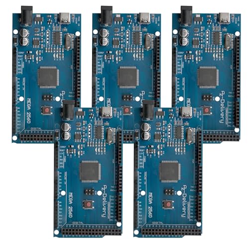 AZDelivery 5X AZ-MEGA2560-Board Mikrokontroller mit USB-C Anschluss Entwicklungsboard kompatibel mit Arduino inklusive E-Book! von AZDelivery