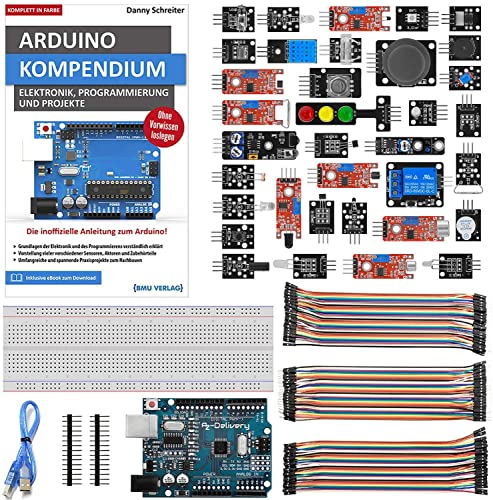 AZDelivery Starter Kit mit 35 in 1 Sensoren Kit, Arduino-Kompendium Buch, Mikrocontroller, Breadboard und Jumper Wire Kabel Set kompatibel mit Arduino von AZDelivery