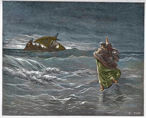 AZENZI Leinwandbilder Vintage Poster Berühmt Jesus geht auf dem Wasser des Tiberiade-Sees Jesus geht auf dem Meer von Gustave Dore für Flurdekoration 60x90cm von AZENZI