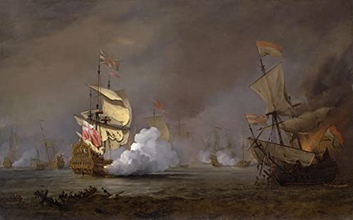 Leinwand Plakat Leinwand bilder Kunstdruck Klassische Malerei Seeschlacht der anglo-holländischen Kriege für Bürodekoration 60x90cm von AZENZI