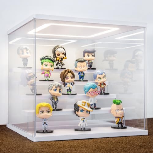 AZEYN Acryl Vitrine mit LED Beleuchtung, 3/4/5/6 Stufen Staubdicht Schaukasten für Minifiguren, Display Case Box für Modellautos Collectibles (Weiß 5 Stufen 32×31×30cm) von AZEYN