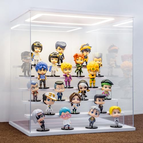 AZEYN Acryl Vitrine mit LED Beleuchtung, 3/4/5/6 Stufen Staubdicht Schaukasten für Minifiguren, Display Case Box für Modellautos Collectibles (Weiß 6 Stufen 40×32×42cm) von AZEYN