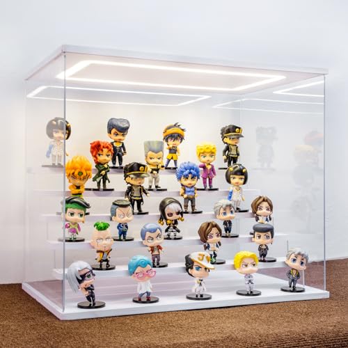 AZEYN Acryl Vitrine mit LED Beleuchtung, 3/4/5/6 Stufen Staubdicht Schaukasten für Minifiguren, Display Case Box für Modellautos Collectibles (Weiß 6 Stufen 50×32×42cm) von AZEYN