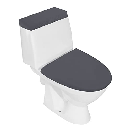 AZHCHKE Toilettendeckelbezug und WC Tank Deckelbezug Badezimmer Toilettendeckel Sitzbezug Set Stretch Waschbar Spandex Stoff Toilettenschutz Abdeckung Passt die meisten WC Tanks & Deckel Dunkelgrau von AZHCHKE