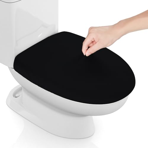 Stretch Spandex Toilettendeckelbezug, dicker Toilettensitzbezug für Badezimmer, waschbarer weicher Toilettendeckel, passend für die meisten Toilettendeckel, Schwarz von AZHCHKE