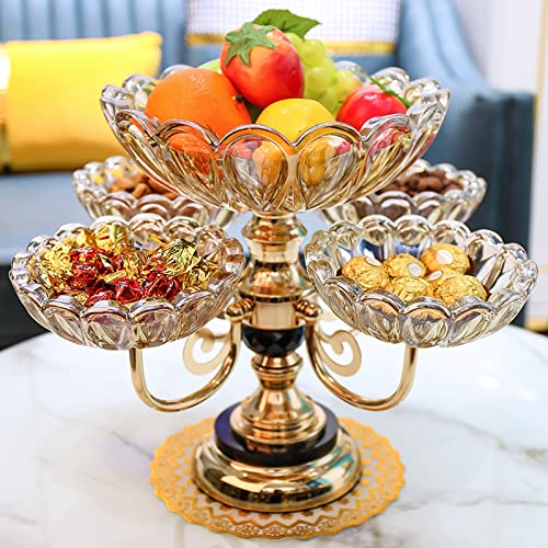 AZICYN Kristallglas-Mehrschicht-Obstteller-Süßigkeitsschale für Kristallglas, goldener Obstteller-Süßigkeits-Snack-Servierbehälter, kreativer Mode-Wohnzimmer-Couchtisch-Obsttablett-Zuhaus von AZICYN