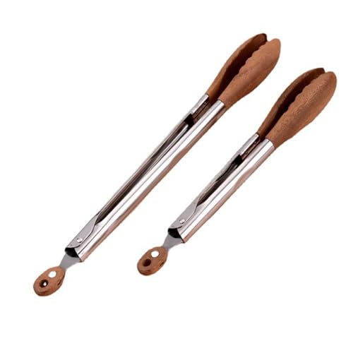 2pcs Zangen zum Kochen, Edelstahl-Anti-Rutsch-Küchenzange mit Holzspitzen, Anti-Scenen-Kochen mit Schloss für Grill, Steak, Küchenfutter und Salat von AZIDWERYQ