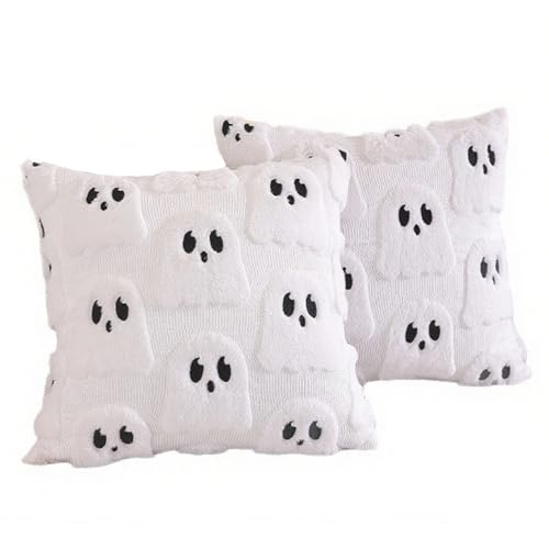AZIDWERYQ 2pcs Halloween -Kissenbezüge 18x18 Zoll weiße Geisterkissenabdeckung Besticktes niedliches Plüschkissenbezug für Halloween Home Party Dekor Wurf Cover 18x18 AZIDWERYQ 2pcs Halloween -Kissenbezüge 18x18 Zoll weiße Geisterkissenabdeckung Besticktes niedliches Plüschkissenbezug für Halloween Home Party Dekor Wurf Cover 18x18 von AZIDWERYQ
