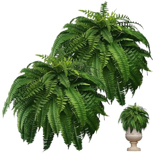 AZIDWERYQ 2pcs künstliche Farne für Outdoors, UV -resistente lebensechte 28 Blätterfarne, Kunststoff im Freien für Künstlinge für Hausgarten Veranda Künstlich für Outdoors von AZIDWERYQ