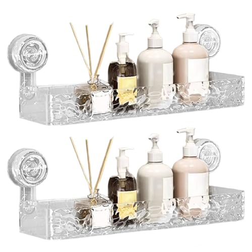 AZIDWERYQ Badezimmer Wandregal 2PCS Stempelfreie transparente Saugnäpfe Duschschelf mit Abflusslöchern wasserdichtes schweres abnehmbares Plastik-Dusch Organizer Caddy von AZIDWERYQ