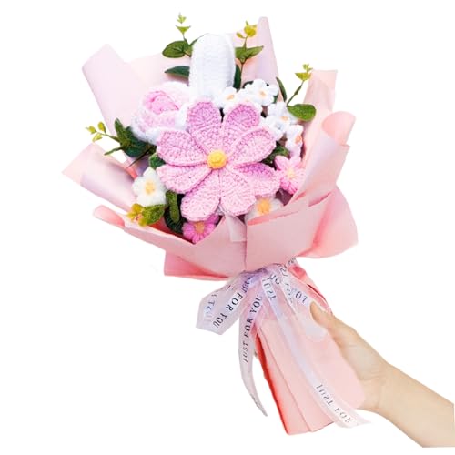 AZIDWERYQ Häkelblumenstrauß, Kelsang Blumen Künstlicher Blumenstrauß für Familientischdekoration, niedlicher Plüsch für Valentinstag Hochzeitshäkel von AZIDWERYQ