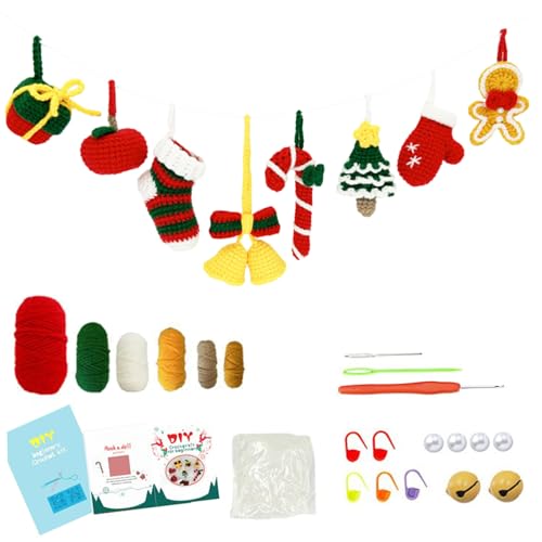 AZIDWERYQ Häkelkits für Anfänger Erwachsene Weihnachtslebkuchen -Mann Häkelhaken Sets mit Haken Nadelngarn -Set für Erwachsene Kinder DIY Weihnachts -Set für Anfänger von AZIDWERYQ