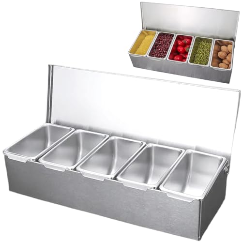 AZIDWERYQ Pizza -Top -Station 5 Fach Edelstahl -Gewürzbehälter Lebensmittelqualität abtrennbare Waschspezialisation mit staubdichtem Deckel für Küchengewürzbehälter AZIDWERYQ Pizza -Top -Station 5 Fach Edelstahl -Gewürzbehälter Lebensmittelqualität abtrennbare Waschspezialisation mit staubdichtem Deckel für Küchengewürzbehälter von AZIDWERYQ
