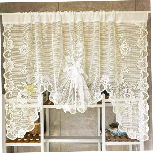 AZIDWERYQ Spitzenvalance 39x71 Blumengestickte Valance Vorhänge mit Stangenpocket Dekorativen Polyester Vorhang für Fenster, Tür, Buchregal, Schrank, beige Fenstervaltigkeit von AZIDWERYQ