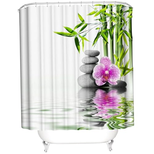 AZIDWERYQ Zen Duschvorhang 70.9x78.7 wasserdichtes Bambusmuster Spa Duschvorhang mit Ringen für Badezimmer Wohnkultur von AZIDWERYQ