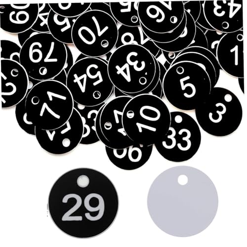 Kunststoff-ID-Nummer-Tags 1-100 Zahlenmarkierungs-Identifikations-Tags mit Schlüsselringen 1, 2 Zoll runden Loch Hang Gravured Schlüsselbund Mehrzweckkunststoff von AZIDWERYQ