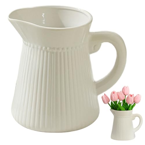 Pitcher Vase Keramik Blumentopf mit Griff eleganter weißer dekorativer Vase Wasserkrug für Blumenarrangements Home Office Weiß weiß von AZIDWERYQ